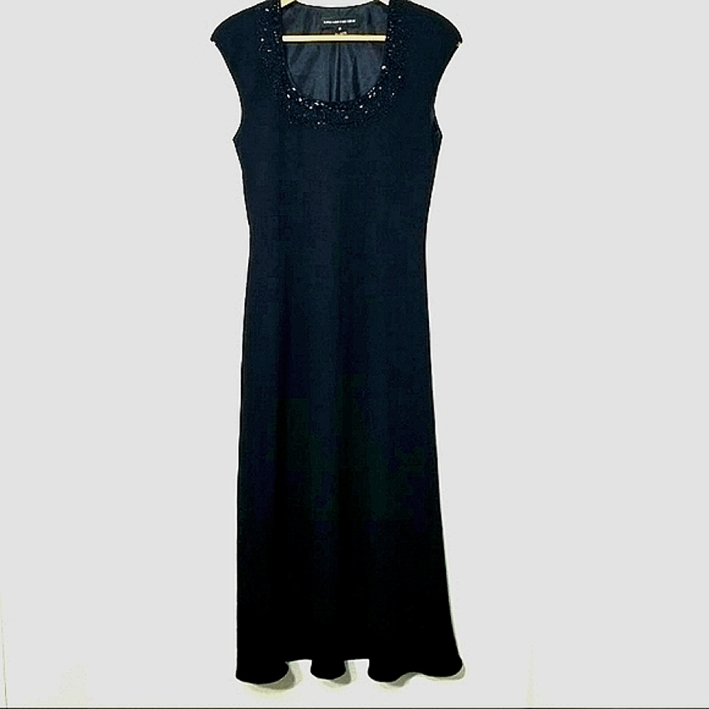 Jones New York Vintage Classic Black Evening Dress 90s Sleveeless Beaded Size 10